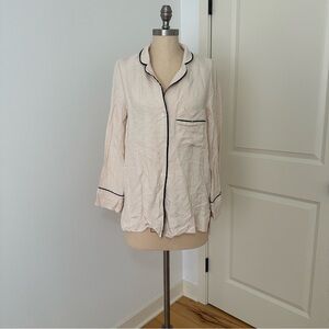 Zara Cream Button-Up Blouse with Black Trim - Size M
